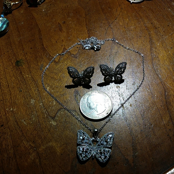Nwot sterling silver CZ butterfly set marked 925 - Picture 6 of 11